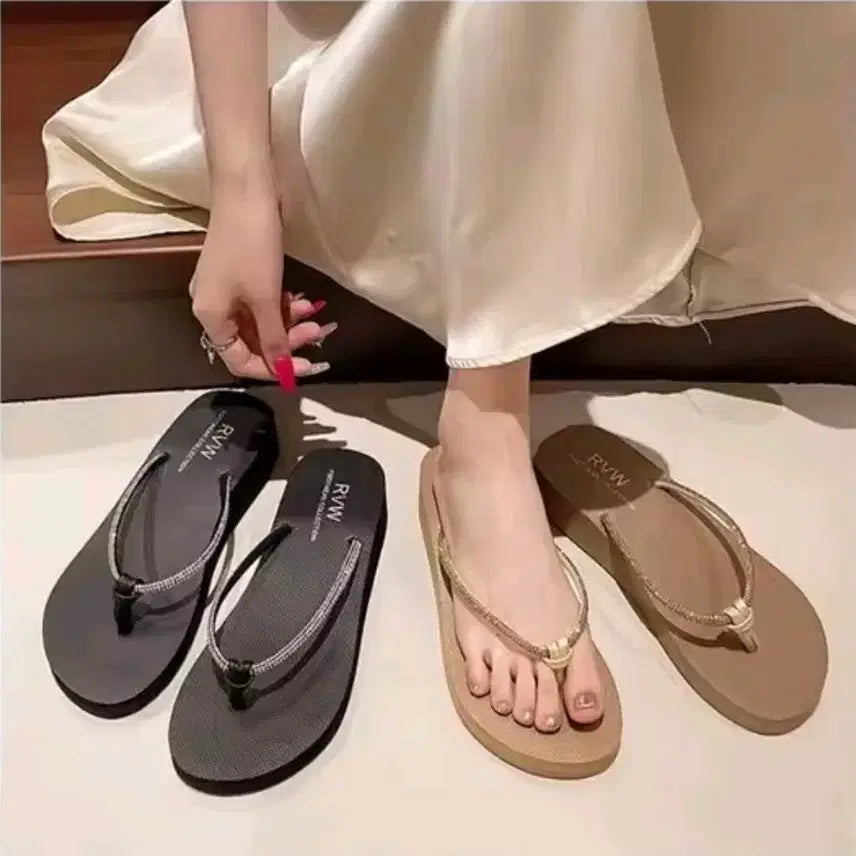 [BUNJANG] Crystal Embellished Flip-Flops - Black (Size 230) / 큐빅 쪼리 블랙 230 (새상품)