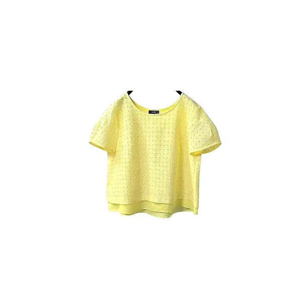 [BUNJANG] SHIPS Punching Lace Blouse Lemon Yellow / SHIPS 쉽스 백슬릿 펀칭 레이스 블라우스