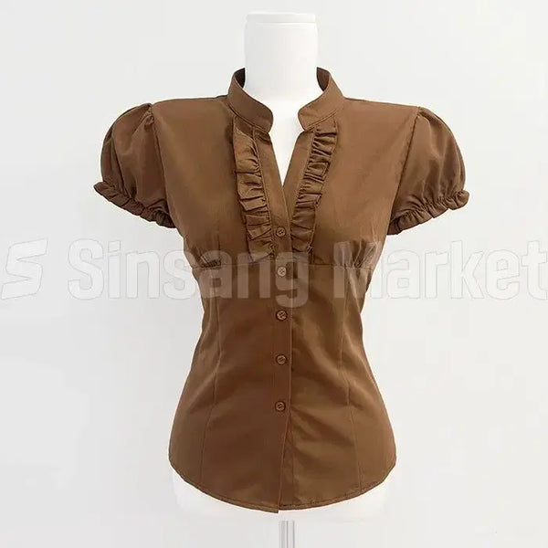 [BUNJANG] Frill Puff Short Sleeve Blouse Shirt SH 8736 / [빠른발송] 프릴 퍼프 반팔 블라우스 셔츠 SH 8736