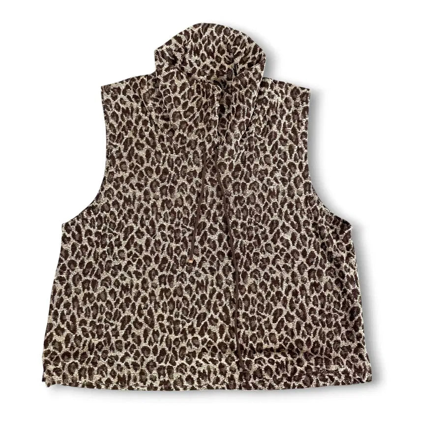 [BUNJANG] JPN Leopard Pattern Hooded Knit Vest M / JPN 레오파드 패턴 후드 니트 베스트 M