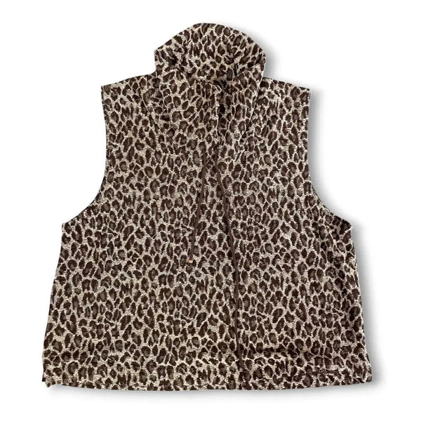 [BUNJANG] JPN Leopard Pattern Hooded Knit Vest M / JPN 레오파드 패턴 후드 니트 베스트 M