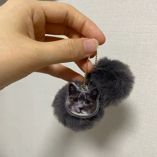 [BUNJANG] Gray Faux Fur Cat Keychain / 고양이 퍼 키링 그레이