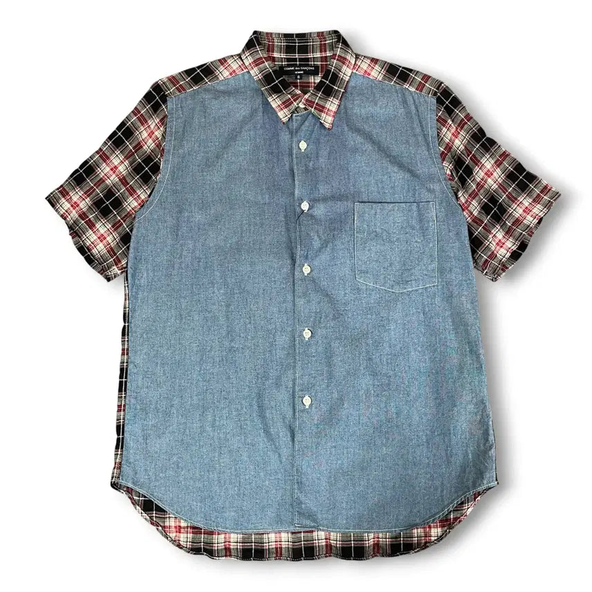 [BUNJANG] Comme des Garçons Homme Chambray Check Patchwork Shirt / 꼼데가르송옴므 샴브레이 체크 패치워크 셔츠 S