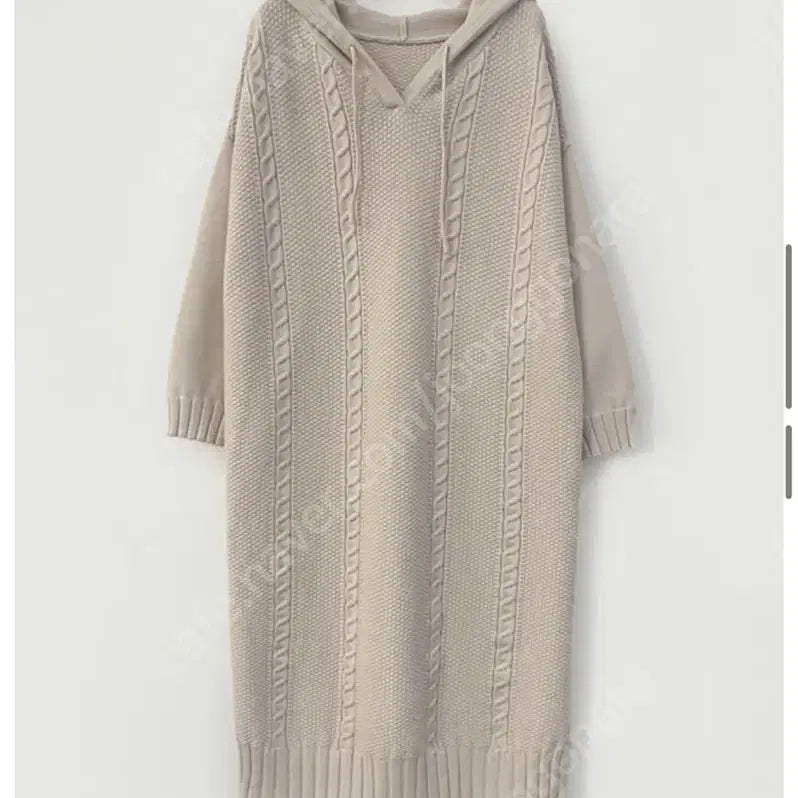 [BUNJANG] Lecormant Cable Knit Hooded Long Dress Beige / 르꼬르망 케이블 니트 후드 롱 원피스 베이지