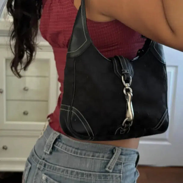 [BUNJANG] Vintage Coach Hamptons Signature Clip Hobo Shoulder Bag / 희귀 빈티지 올드 코치 블랙  햄튼스 시그니처 클립 호보백 소호백 숄더백