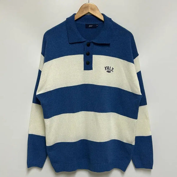 [BUNJANG] YALE Small Two-Tone Arch Rugby Collar Knit (XL) / [남자-105 (XL)]YALE 예일 스몰 투톤 아치 럭비 카라 니트