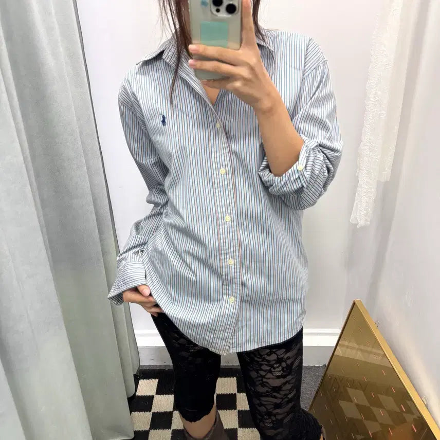 [BUNJANG] Ralph Lauren Blue Stripe Custom Fit Shirt / 랄프로렌 블루 스트라이프 커스텀핏 셔츠