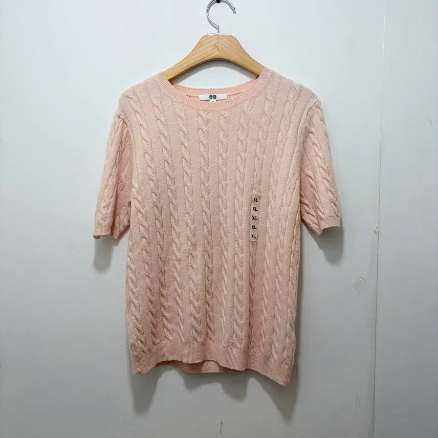 [BUNJANG] Uniqlo Women's Short Sleeve Knit Top - Pink (XL) / Uniqlo 유니클로 반팔 니트 핑크 (새상품, 여성XL)