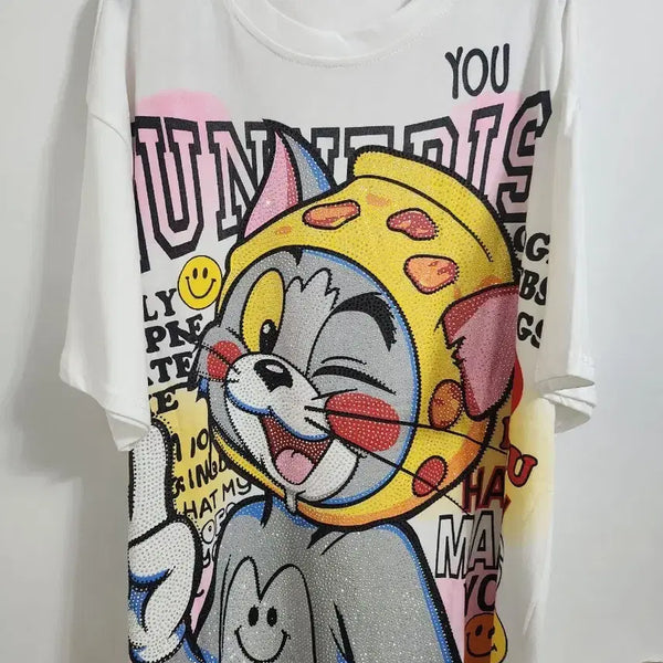 [BUNJANG] Disney Tom and Jerry Cubic Oversized T-Shirt / 톰과제리 디즈니 캐릭터 큐빅 오버핏 빅사이즈 반팔티셔츠(새상품)가격내림x