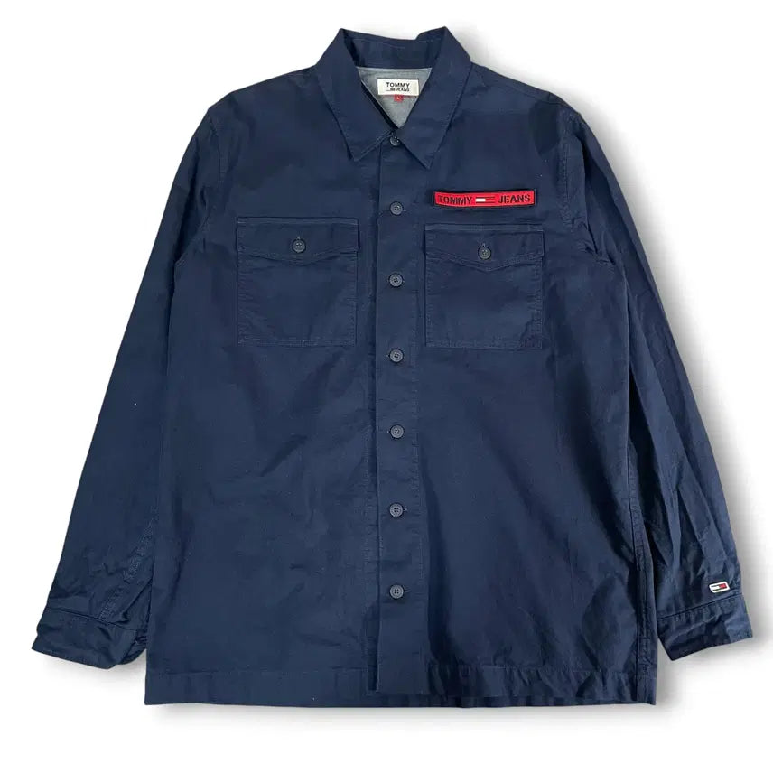 [BUNJANG] Tommy Jeans Embroidered Logo Navy Work Shirt L / 타미진스 벨크로 자수 로고 네이비 워크 셔츠 L