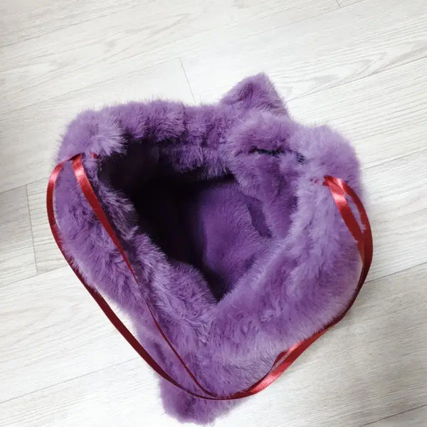 [BUNJANG] Handmade Eco-Fur Purple Sling Bag / (새상품) 수제 털가방, 에코퍼백, 부드러운퍼 퍼플백, 똑딱이 가방,슬링백 세상에서 하나뿐인 가방