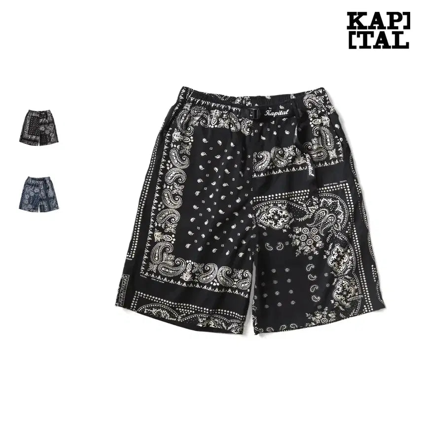 [BUNJANG] Kapital Coma Gabardine Rat Print Bandana Patchwork Shorts / 캐피탈 코마 개버딘 랫 프린트 반다나 패치워크 반바지