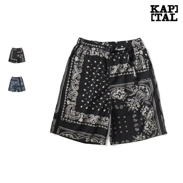 [BUNJANG] Kapital Coma Gabardine Rat Print Bandana Patchwork Shorts / 캐피탈 코마 개버딘 랫 프린트 반다나 패치워크 반바지