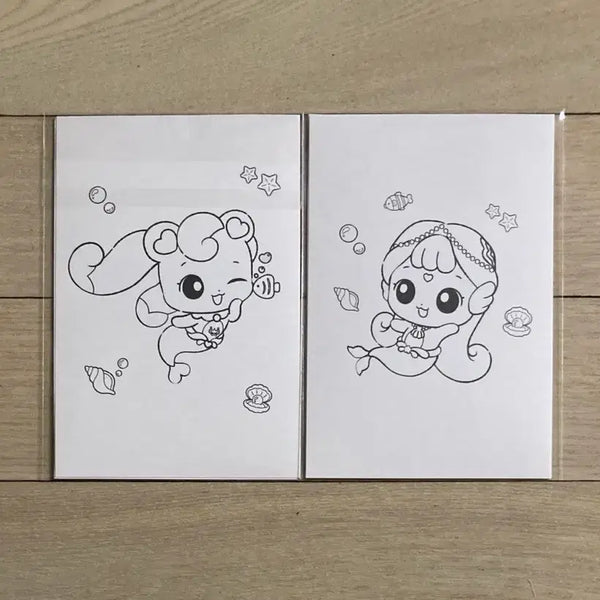 [BUNJANG] Hatchu Ping + Challang Ping Coloring Postcard Set / [사랑의 하츄핑: 고래보석의 전설] 하츄핑+찰랑핑 컬러링 2종 엽서세트