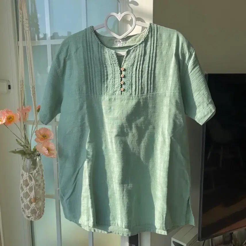 [BUNJANG] Mori Girl Linen Blouse - Mint / 모리걸 린넨 블라우스 민트색