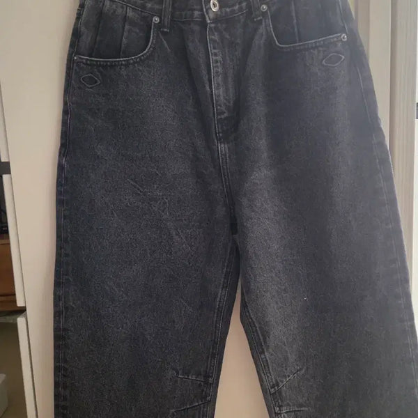 [BUNJANG] Mischief Rhombus Slouchy Washed Jeans Black / 미스치프 롬버스 슬라우치 워시드 진 블랙