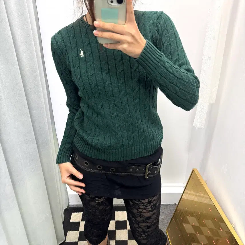 [BUNJANG] Polo Green Cable Knit Sweater SP / 폴로 그린 케이블니트