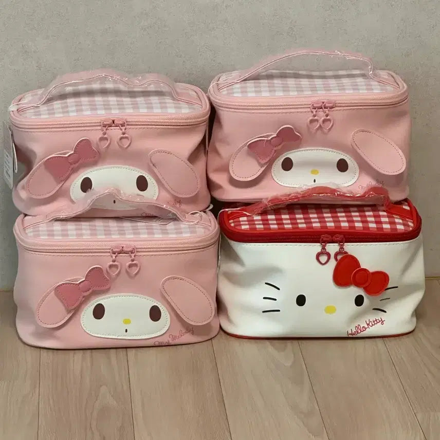 [BUNJANG] Sanrio Genuine Leather Makeup Pouch / [새상품] 정품 산리오 가죽 메이크업파우치 체크파우치 (마이멜로디 키티)