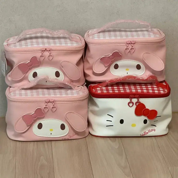 [BUNJANG] Sanrio Genuine Leather Makeup Pouch / [새상품] 정품 산리오 가죽 메이크업파우치 체크파우치 (마이멜로디 키티)
