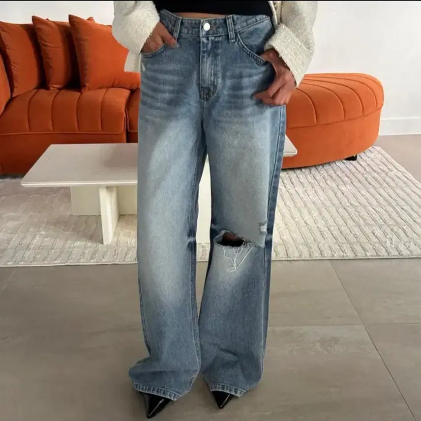 [BUNJANG] Distressed Ripped Jeans - Size L / 데미지 찢청