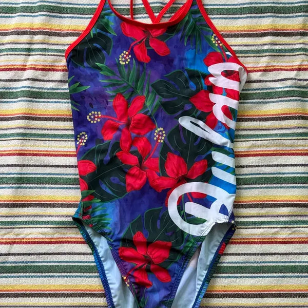 [BUNJANG] Bylab Flower Pattern Swimsuit with Red Straps / 바이랩 수영복