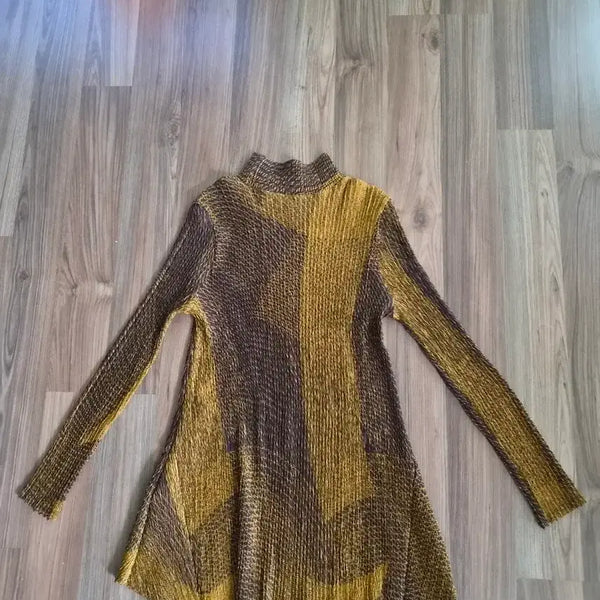 [BUNJANG] CHERE DIANG Boutique Pleated Long Blouse Yellow/Brown / 패피추천)CHERE DIANG부띠끄  플리츠 롱블라우스 옐로우/브랑운