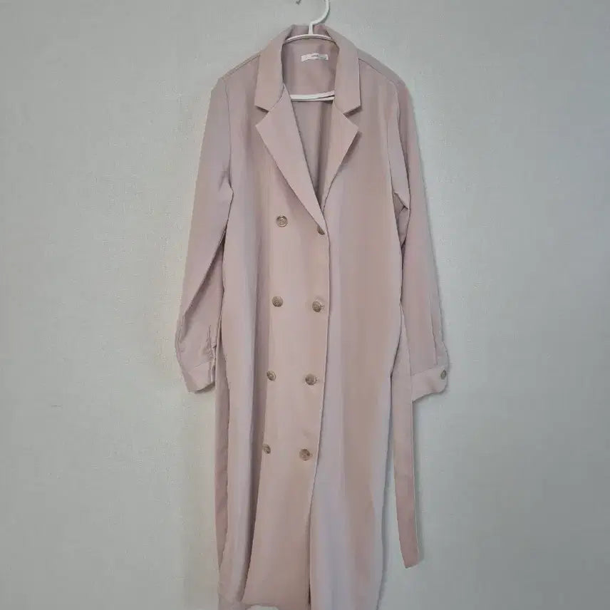 [BUNJANG] Beige Double-Button Long Trench Coat / 베이지 더블 버튼 롱  코트