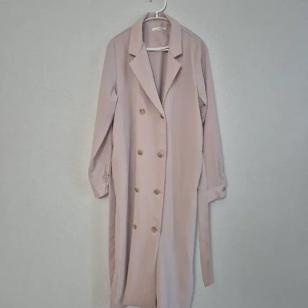 [BUNJANG] Beige Double-Button Long Trench Coat / 베이지 더블 버튼 롱  코트