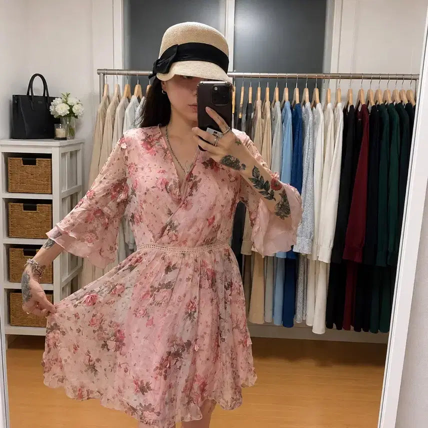[BUNJANG] Flower Chiffon Dress / 플라워 쉬폰 원피스