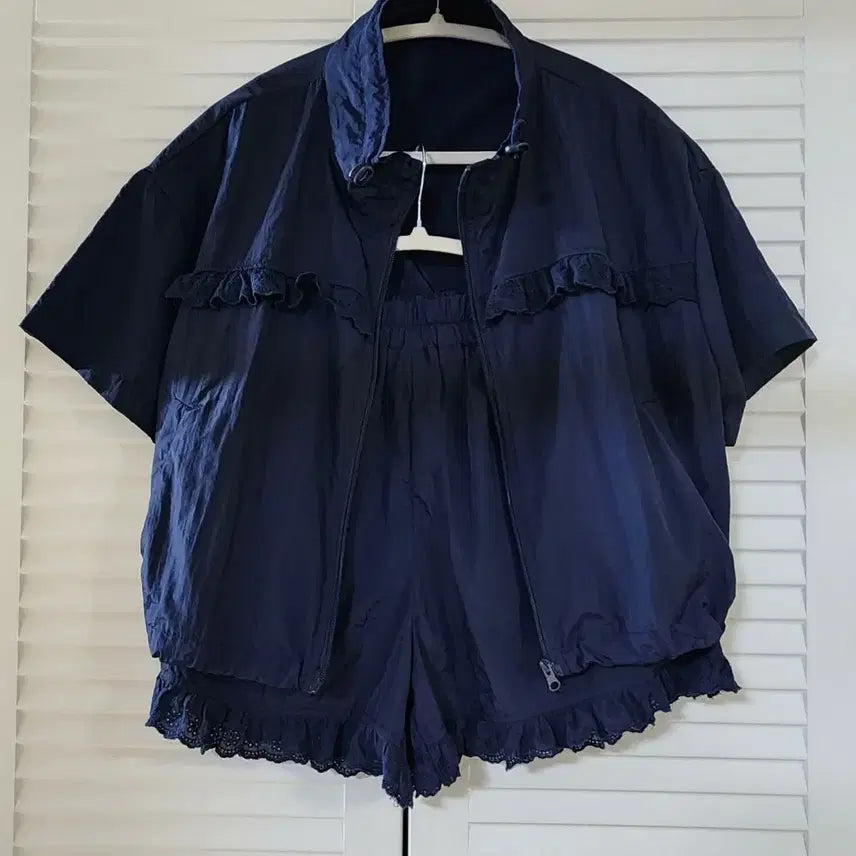 [BUNJANG] Navy Frill Zip-up Set / (새상품) 네이비색 프릴 집업 세트