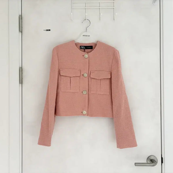 [BUNJANG] Zara Pocket Round Jacket Pink XS / 새상품) 자라 포켓 라운드 자켓 핑크 xs