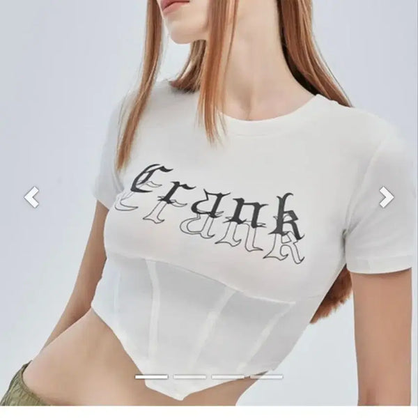 [BUNJANG] CRANK Logo Corset Crop Top White / [새상품] 크랭크 CRANK 로고 코르셋 크롭탑 화이트