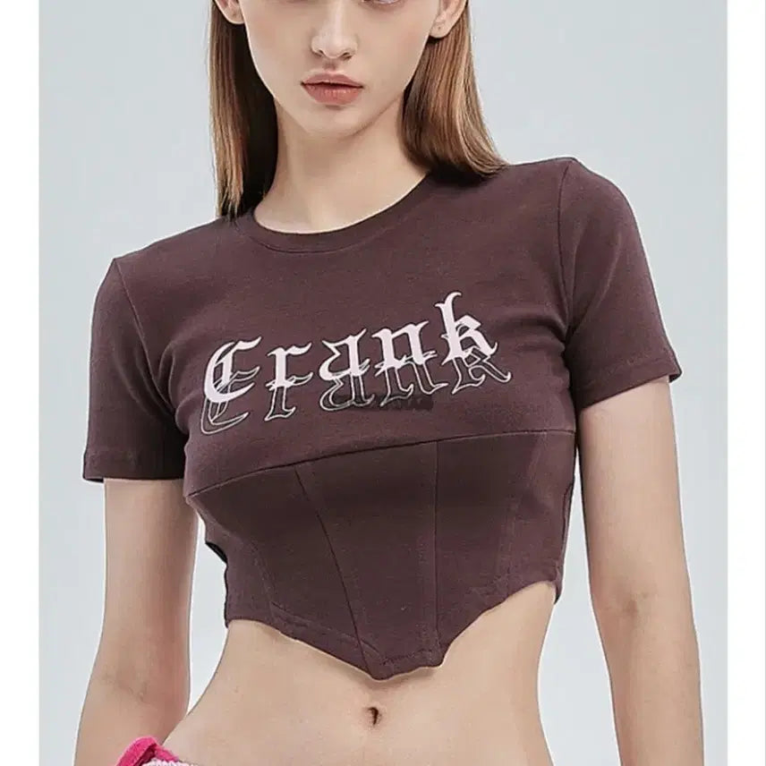 [BUNJANG] CRANK Logo Corset Crop Top - Brown / [새상품] 크랭크 CRANK 로고 코르셋 크롭탑 브라운