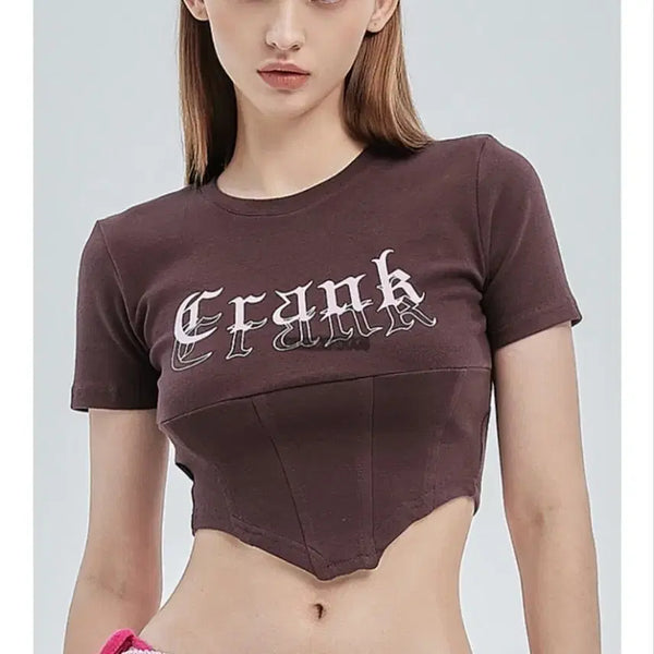 [BUNJANG] CRANK Logo Corset Crop Top - Brown / [새상품] 크랭크 CRANK 로고 코르셋 크롭탑 브라운