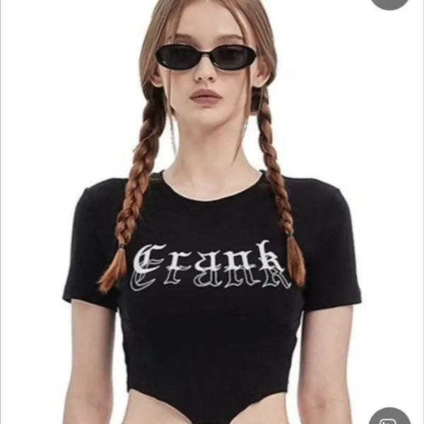 [BUNJANG] CRANK Logo Corset Crop Top Black / [새상품] 크랭크 CRANK 로고 코르셋 크롭탑 블랙