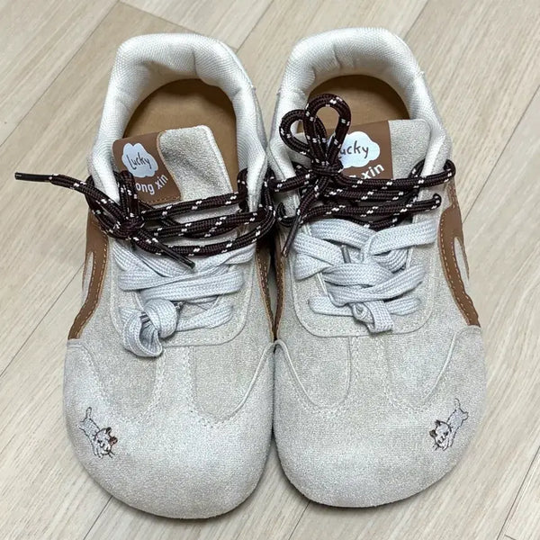[BUNJANG] Cat Embroidery Beige Sneakers (235mm) / (새상품) 고양이 자수 베이지 스니커즈 (235mm)
