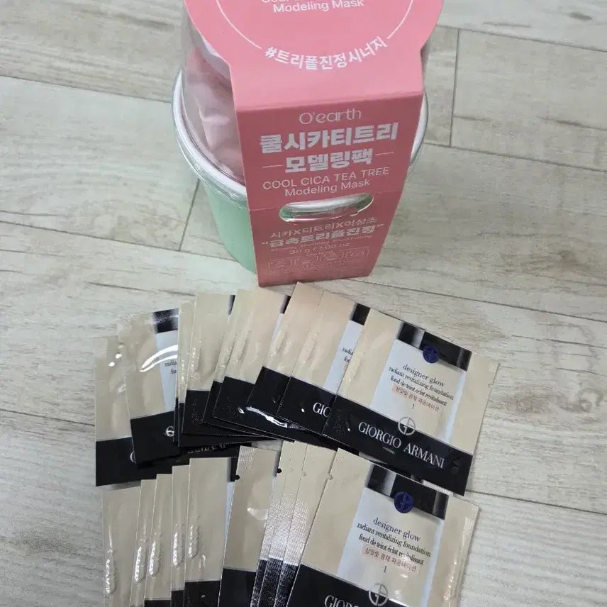 [BUNJANG] O'Earth Cica Tea Tree Modeling Pack + Giorgio Armani Designer Glow Foundation Sample Set / (새상품) 오어스 모델링팩 / 조르지오 아르마니 디자이너 글로우 파운데이션