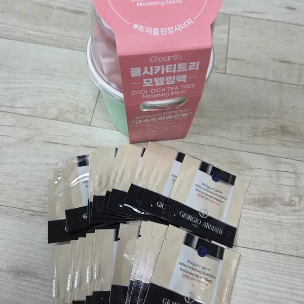 [BUNJANG] O'Earth Cica Tea Tree Modeling Pack + Giorgio Armani Designer Glow Foundation Sample Set / (새상품) 오어스 모델링팩 / 조르지오 아르마니 디자이너 글로우 파운데이션
