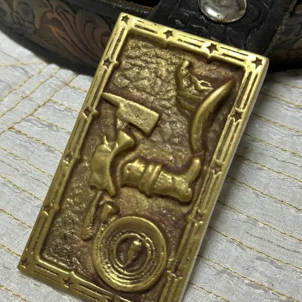 [BUNJANG] Vintage Brass Buckle Leather Belt / 빈티지 황동 버클 벨트