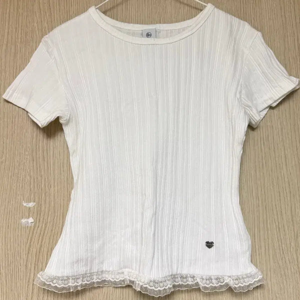 [BUNJANG] RonRon Lace Frill Short Sleeve T-Shirt White / 론론 레이스 프릴 반팔 화이트