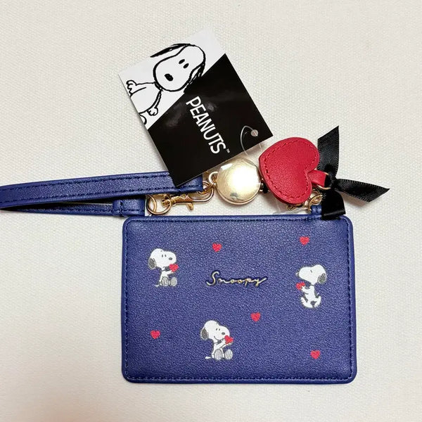 [BUNJANG] Snoopy Peanuts Reusable Pass Strap Card Holder / 피넛츠 스누피 릴패스 스트랩 카드지갑 가죽지갑 네이비 새상품