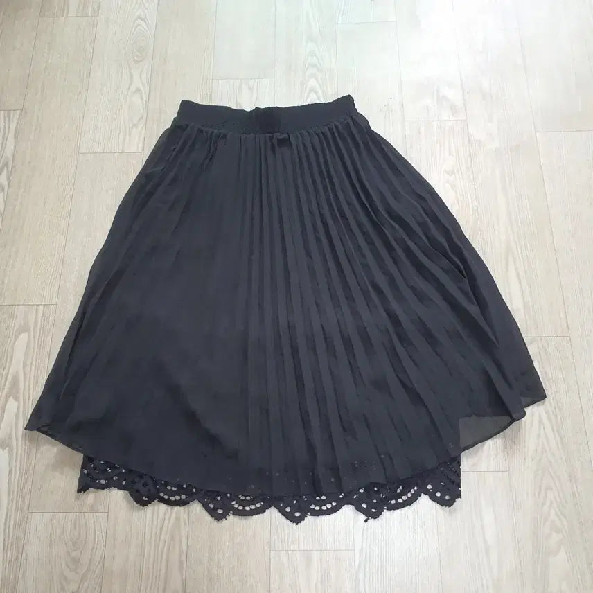 [BUNJANG] Black Pleated Lace Long Skirt / 블랙플리츠레이스 스커트