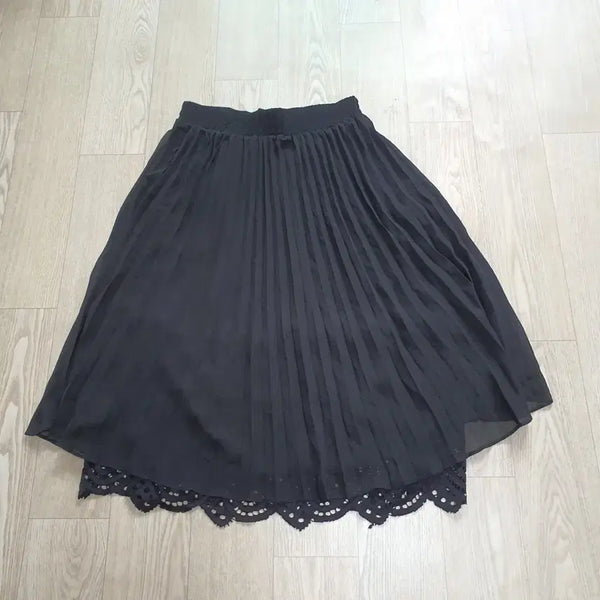 [BUNJANG] Black Pleated Lace Long Skirt / 블랙플리츠레이스 스커트