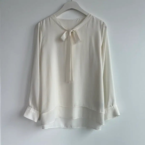 [BUNJANG] Ivory Tie Neck Layered Blouse - Size 66 / 아이보리 타이 리본 레이어드 블라우스 66