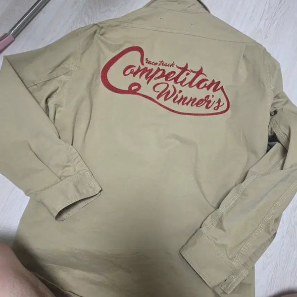 [BUNJANG] OUTSTANDING Authentic Motorcycle Embroidery Work Shirt Beige Medium / 아웃스탠딩 셔츠 카키색 미디움 상태 좋음