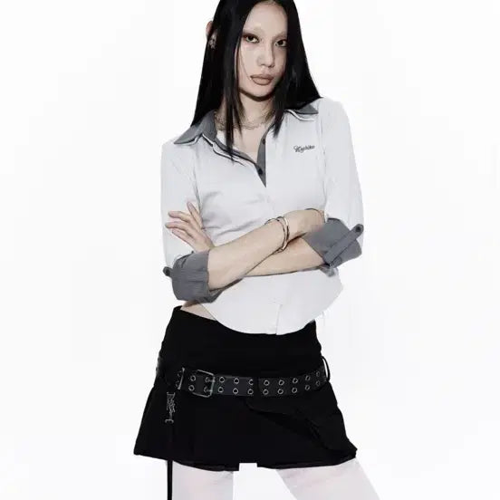 [BUNJANG] Casico Double Collar Slim Shirt Light Gray S / 카시코 더블 카라슬림셔츠 라이트그레이