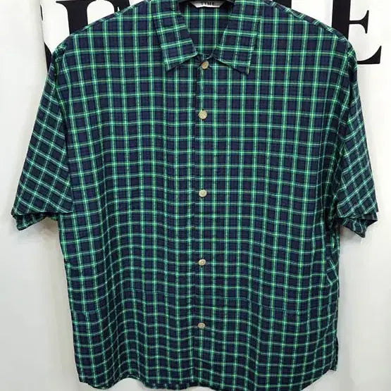 [BUNJANG] Time Homme Men's Oversized Fit Checkered Short-Sleeve Shirt Size 105 / 타임옴므 남성 오버핏 반팔 체크 셔츠 105