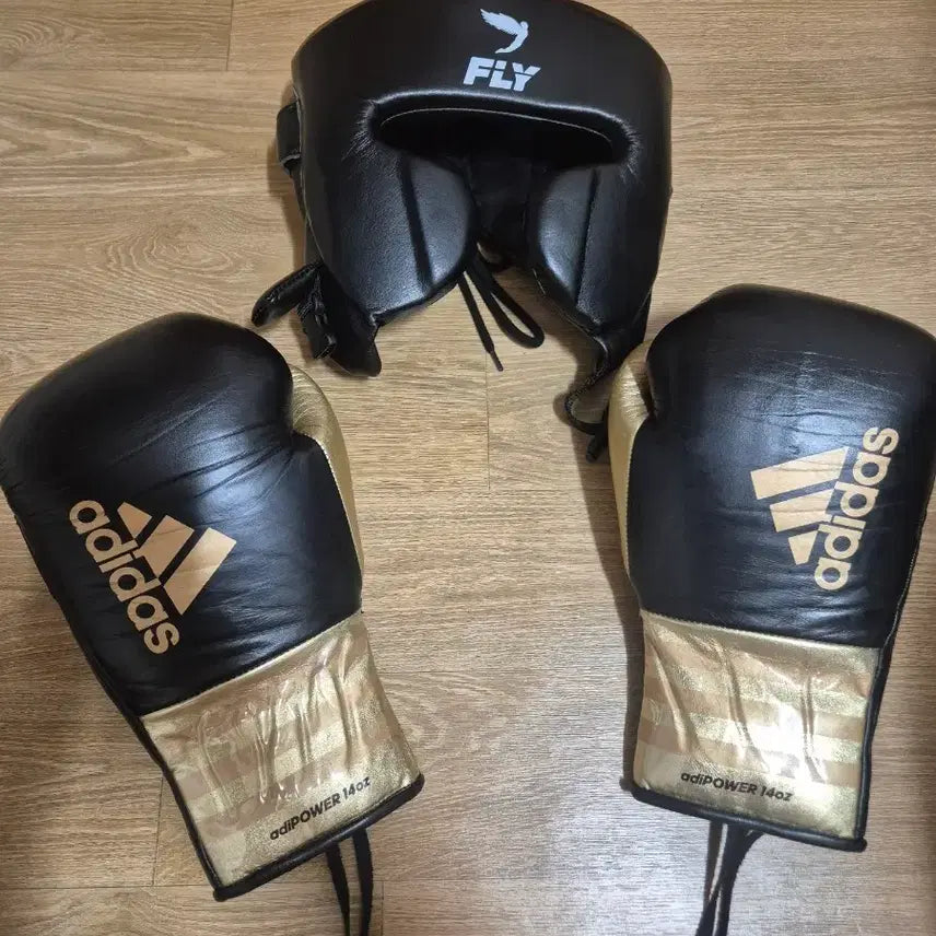 [BUNJANG] Fly Boxing Headgear & Adidas Power 14oz Gloves Set / 복싱 스파링세트 플라이 헤드기어 ,아디파워 14 온스글러브