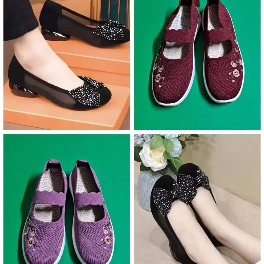 [BUNJANG] Mesh Embroidered Slip-On Shoes / 메쉬 자수 예쁜 슬립온 슈즈
