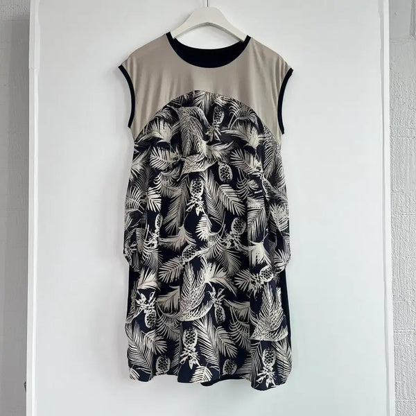 [BUNJANG] Tropical Pattern Colorblock Sleeveless Dress / 열대 패턴 배색 민소매 원피스